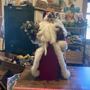 Terrys Village Christmas Santa in red and green plaid tree topper